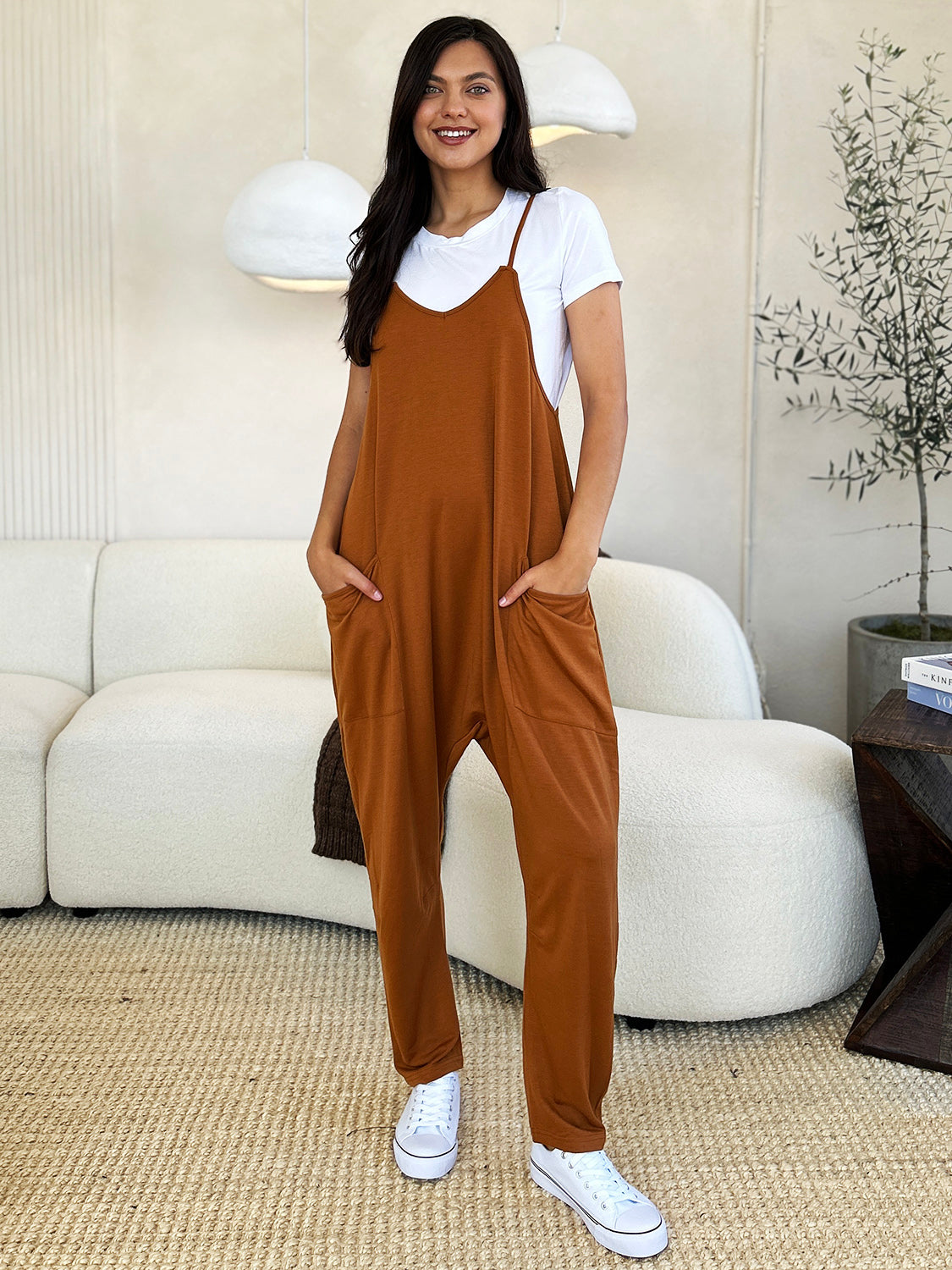 V-Neck Pocketed Jumpsuit