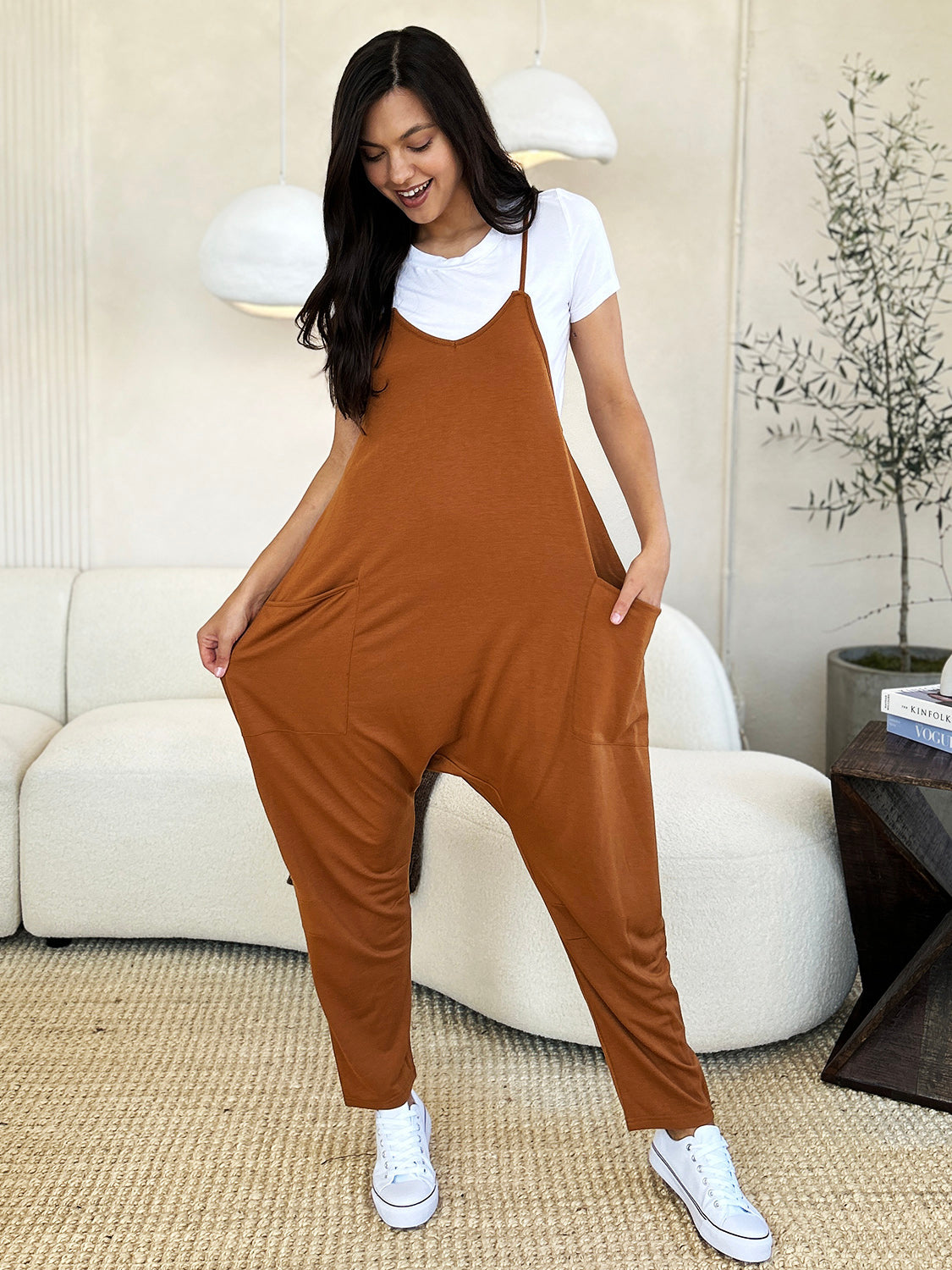 V-Neck Pocketed Jumpsuit
