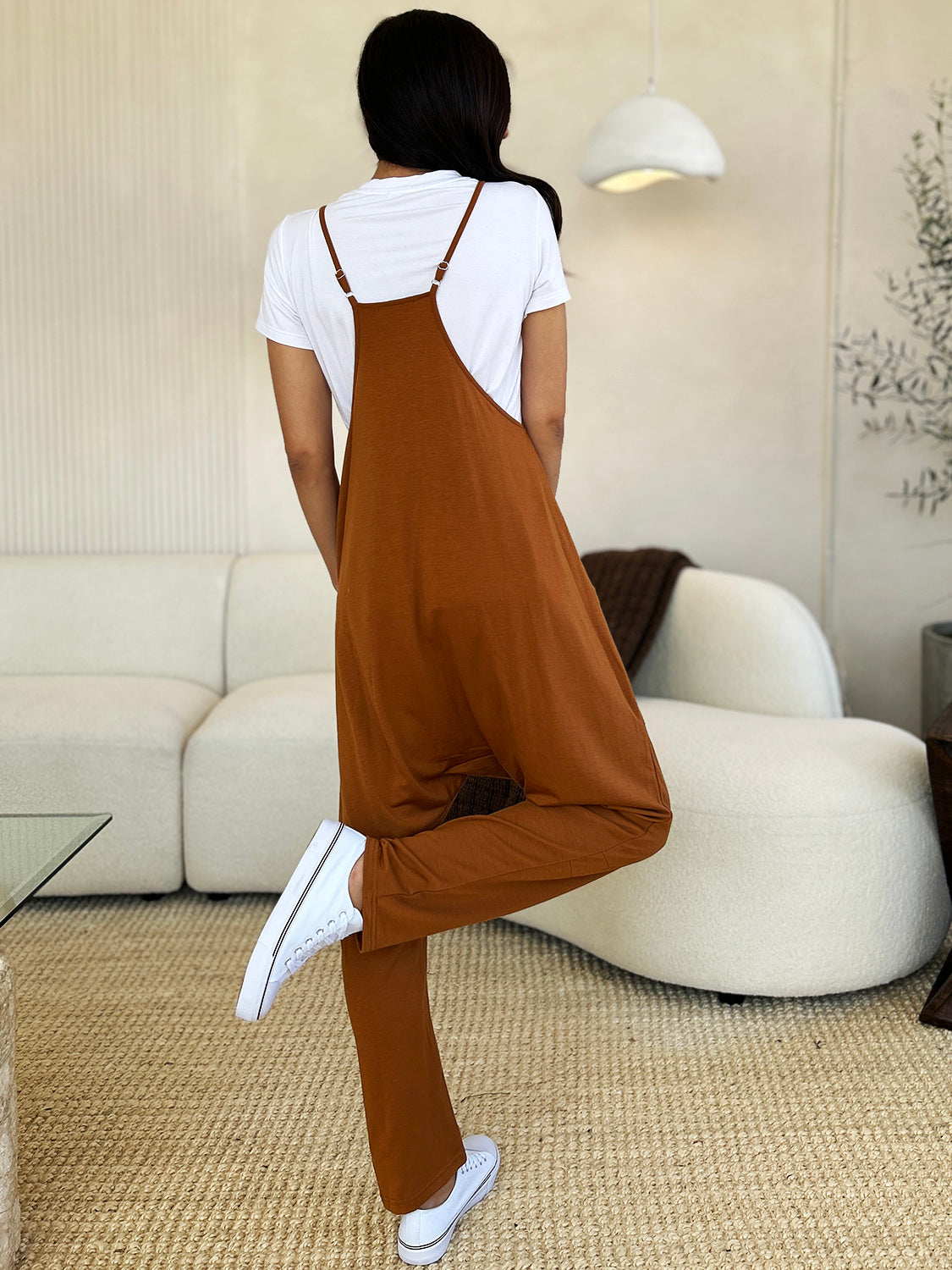 V-Neck Pocketed Jumpsuit