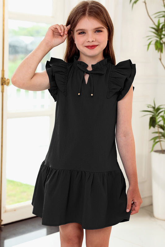 Tie Neck Flutter Sleeve Dress