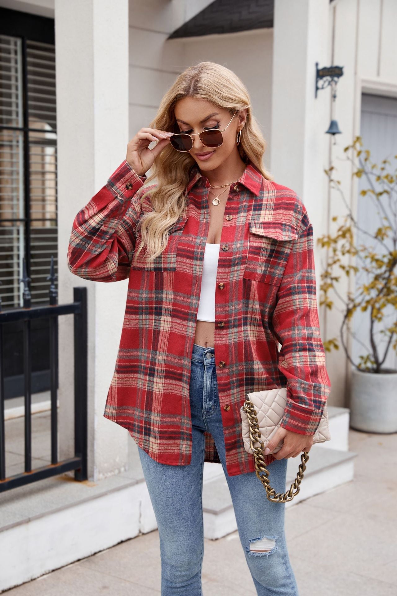 Plaid Button Up Long Sleeve Shirt