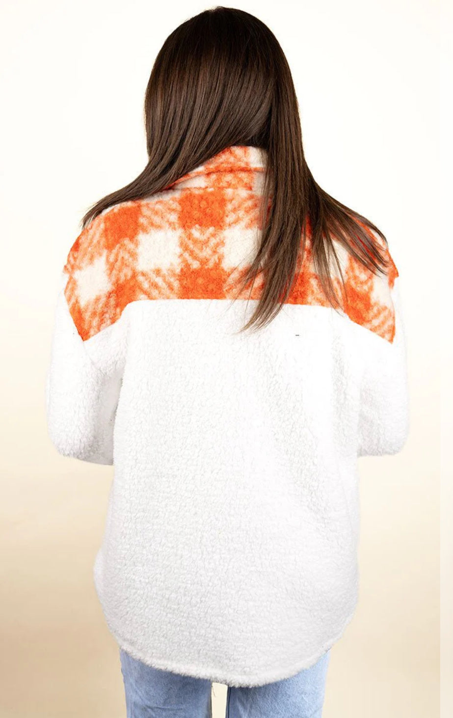 Orange & White Sherpa Shacket